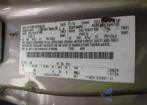 2017 Lincoln Mkc Reserve из США, поврежденный, VIN 5LMTJ3DH8HUL31806